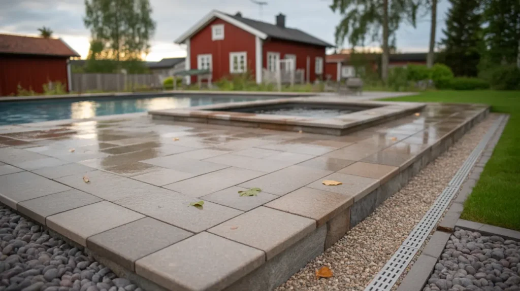 juni och bads song stenl ggning runt pool och spa halks kra l sningar och snygga avslut fr n din stenl ggare